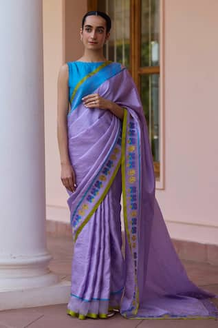 Surmaye Soulful Melodies Jamdani Pansy Motif Hem Saree 