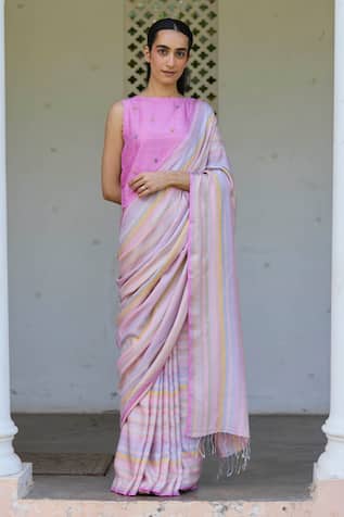 Surmaye Zen Cocoon Stripe Pattern Handwoven Saree 