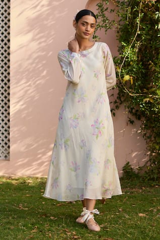 Surmaye Arise Magnolia Flower Hand Painted Dress 