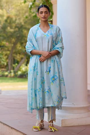 Surmaye Dawn Poppy Hand Painted Kurta Pant Set 