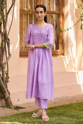 Surmaye Bloom Embellished Smocked Yoke Kurta With Pant 