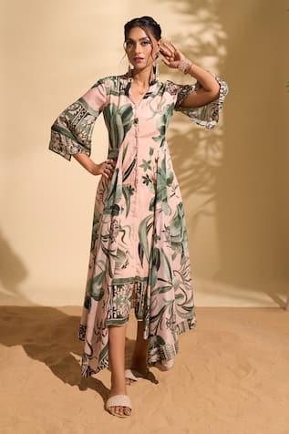 Whimsical By Shica x AZA Botanical Print Shirt Dress 