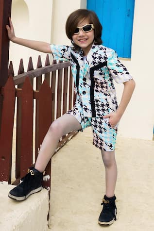 Hoity Moppet Feeling Herringbone Print Coat & Shorts Set 