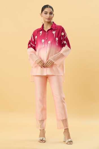 Mukta Sabharwal Florence Tassel Embroidered Ombre Shirt Pant Set 