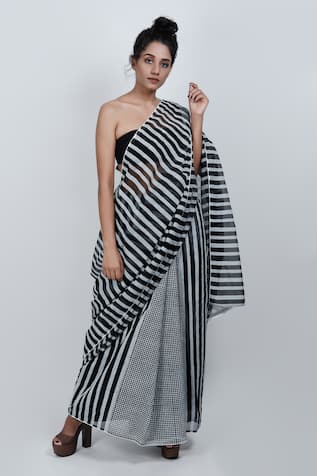 ATBW Monochrome Checkered Print Saree 