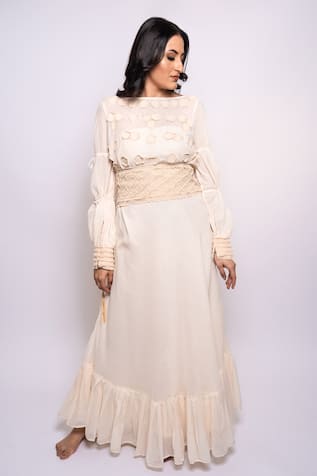 Anmol Kakad Applique Embroidered Dress With Belt 