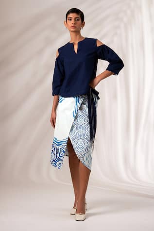 Madder Much Mia Solid Top With Ripple Print Wrap Skirt 