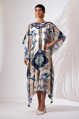 Madder Much Serena Abstract Ocean Print Kaftan 