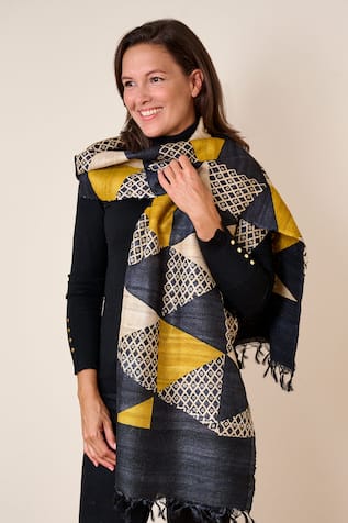 Geometric Hand Print Silk Scarf 