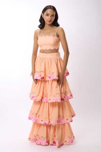 Verano By Tanya Amelia Gardenia Print Tiered Maxi Skirt 