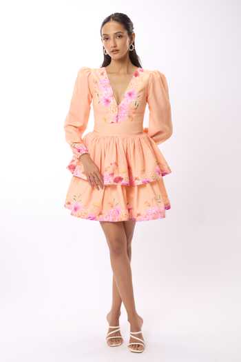 Verano By Tanya Amelia Gardenia Print Tiered Short Dress 