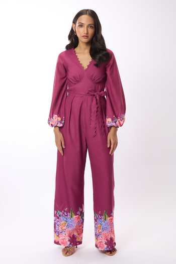 Verano By Tanya Cynthia Rose Print Jumpsuit With Belt 