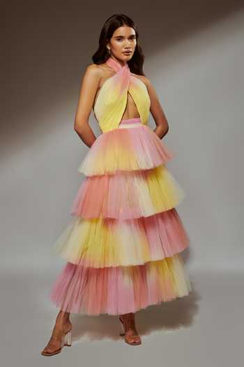 Verano By Tanya Malina Sunset Sorbet Ruffle Layered Dress 