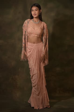 Archana Kochhar Blossom Patterned Jacket Set With Embroidered Blouse 