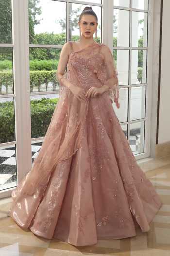 Presto Couture Orchid Blooms Embroidered Gown With Cape 