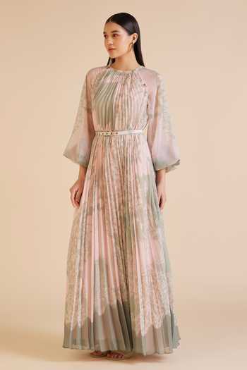 Pankaj & Nidhi Cypress Floral Print Pleated Dress 