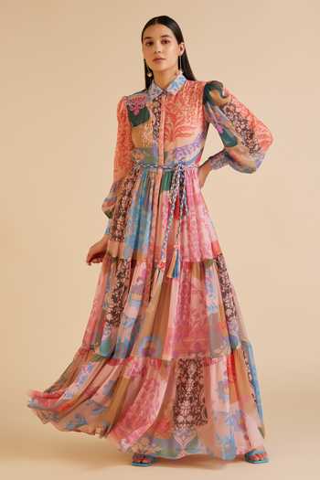 Pankaj & Nidhi Ornament Floral Print Dress 