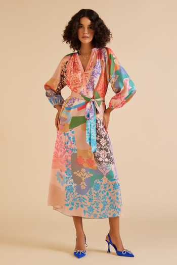 Pankaj & Nidhi Ornament Botanical Print Dress 