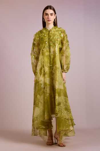 Pankaj & Nidhi Alba Tropical Print & Embellished High Low Dress With Inner 