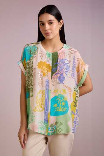 Pankaj & Nidhi Arch Damask Bloom Print Boxy Top 