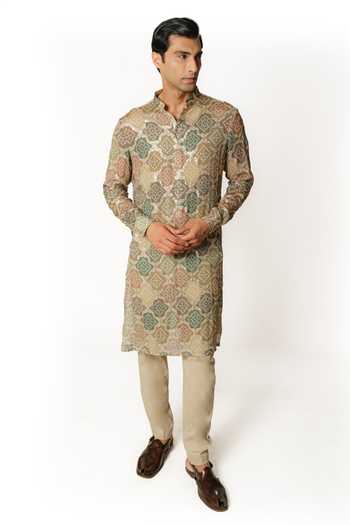Rabani & Rakha Bandhani Pattern Embroidered Kurta & Pant Set 