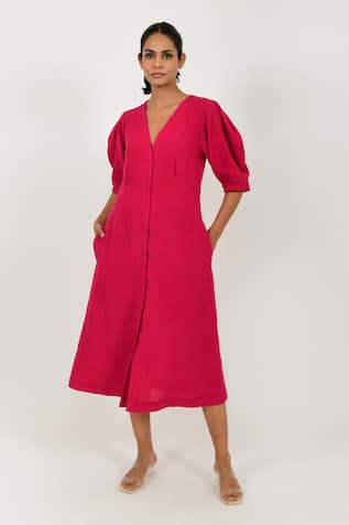 Rias Jaipur V Neck Solid Dress 