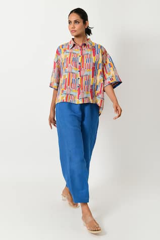 Rias Jaipur Striped Hand Block Print Shirt & Pant Set 