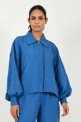 Rias Jaipur Solid Puffed Sleeve Shirt 