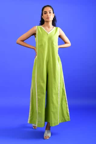 Rias Jaipur Handwoven Cotton Plain Jumpsuit 