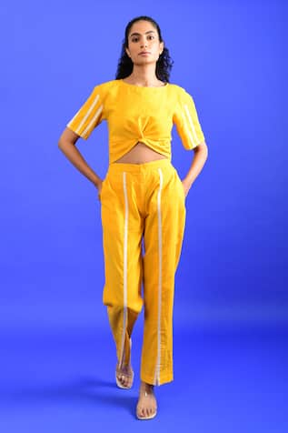 Rias Jaipur Iced Mango Handwoven Cotton Top With Pant 