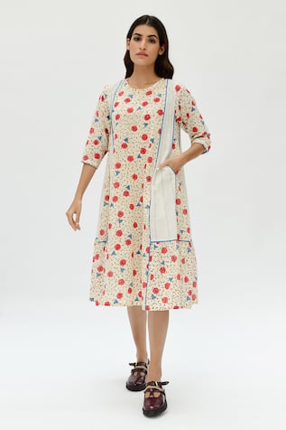 Rias Jaipur Dot Print Threadwork Dress 