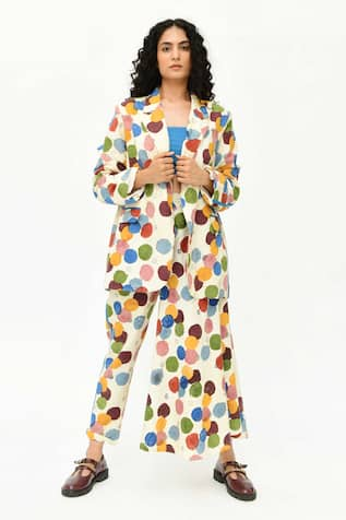 Rias Jaipur Polka Dot Print Jacket With Pant 