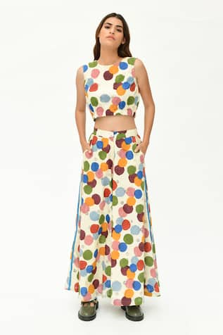 Rias Jaipur Polka Dot Print Crop Top With Pant 