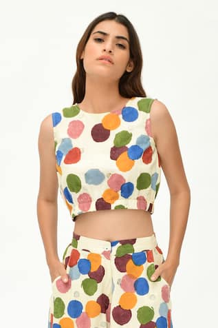 Rias Jaipur Polka Dot Print Crop Top 