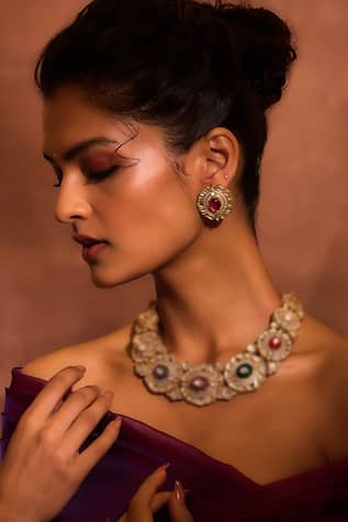 Tarun Tahiliani Round Embellished Stud Earrings 