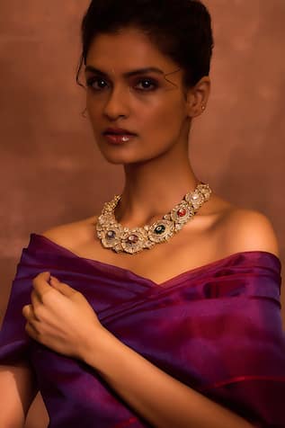 Tarun Tahiliani Floral Navratna Embellished Collar Necklace 