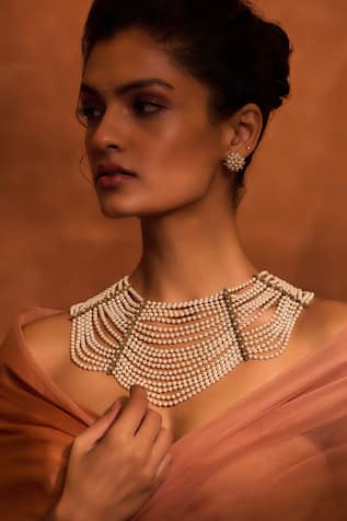 Tarun Tahiliani Swarovski Pearl Waterfall Necklace 