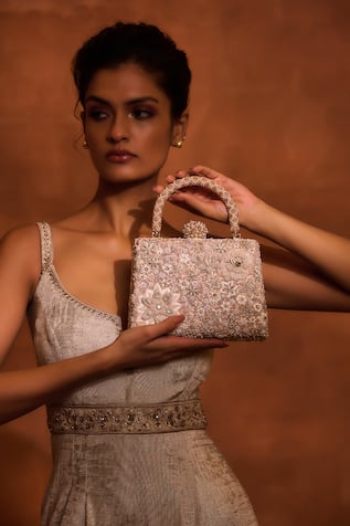 Tarun Tahiliani Floral Embroidered Frame Bag 