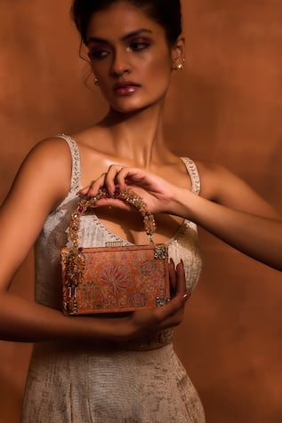 Tarun Tahiliani Floral Woven Brocade Matchbox Clutch 