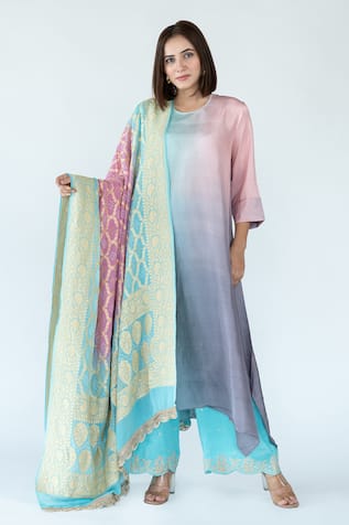 Meghna Panchmatia Ombre Kurta With Woven Banarasi Dupatta 