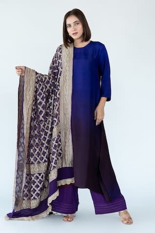 Meghna Panchmatia Ombre Kurta With Zari Banarasi Dupatta 