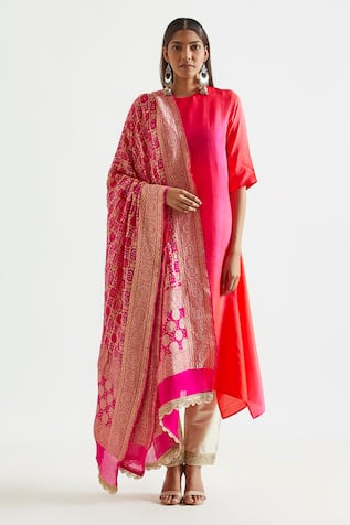 Meghna Panchmatia Pure Silk Ombre Kurta With Banarasi Dupatta 