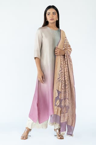 Meghna Panchmatia Ombre Kurta With Banarasi Dupatta 