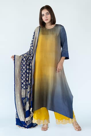 Meghna Panchmatia Ombre Kurta With Floral Banarasi Dupatta 