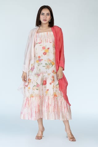 Meghna Panchmatia Gardenia Print Dress With Cape 