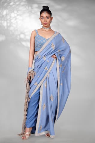 Anita Kanwal Pre-Stitched Saree Set With Unstitched Blouse Piece 