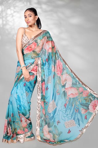 Anita Kanwal Floral Digital Print Saree With Unstitched Blouse Piece 