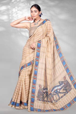 Anita Kanwal Egyptian Digital Print Saree With Unstitched Blouse Piece 