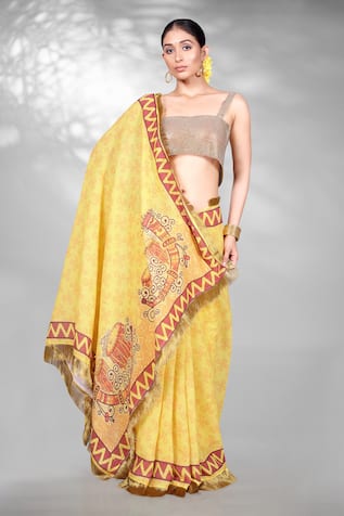 Anita Kanwal Egyptian Print Saree With Unstitched Blouse Piece 