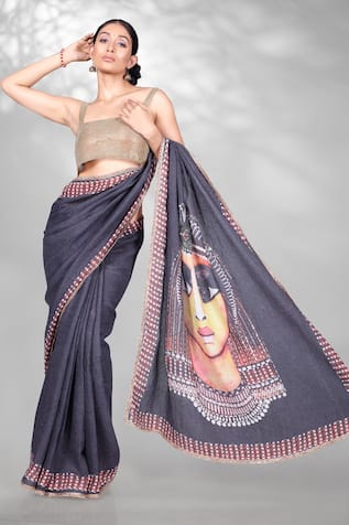 Anita Kanwal Egyptian Digital Pattern Saree With Unstitched Blouse Piece 